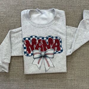 Gray and Red Graphic Sweatshirt with Festive Bow